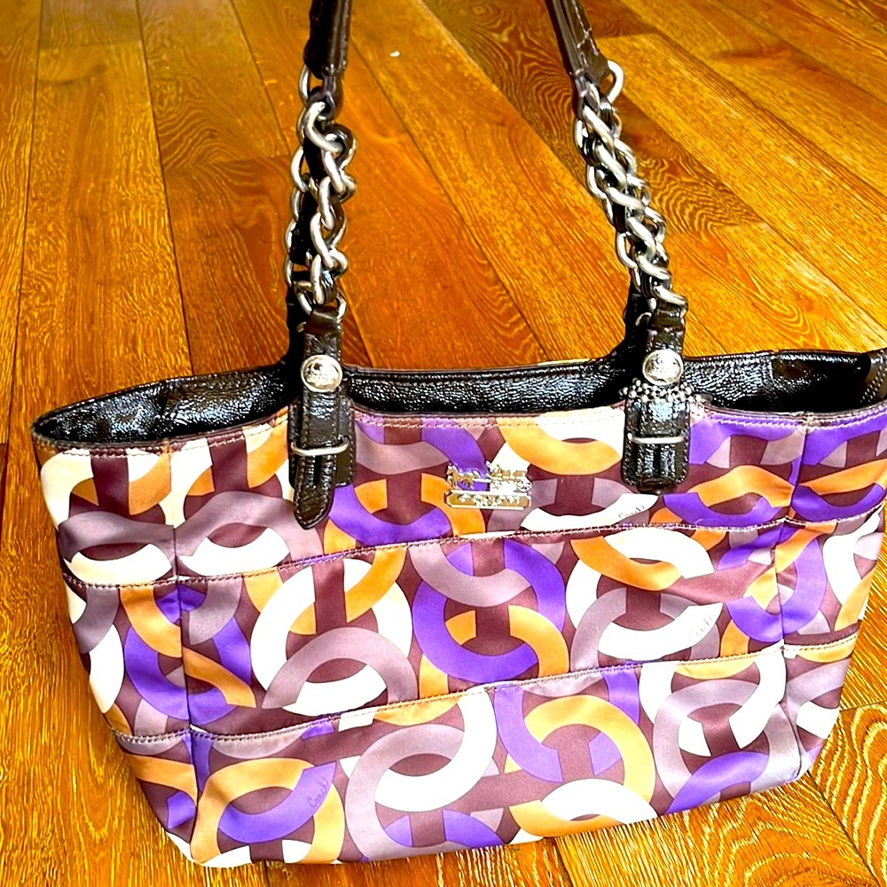 Coach satin bag with geometric pattern purple